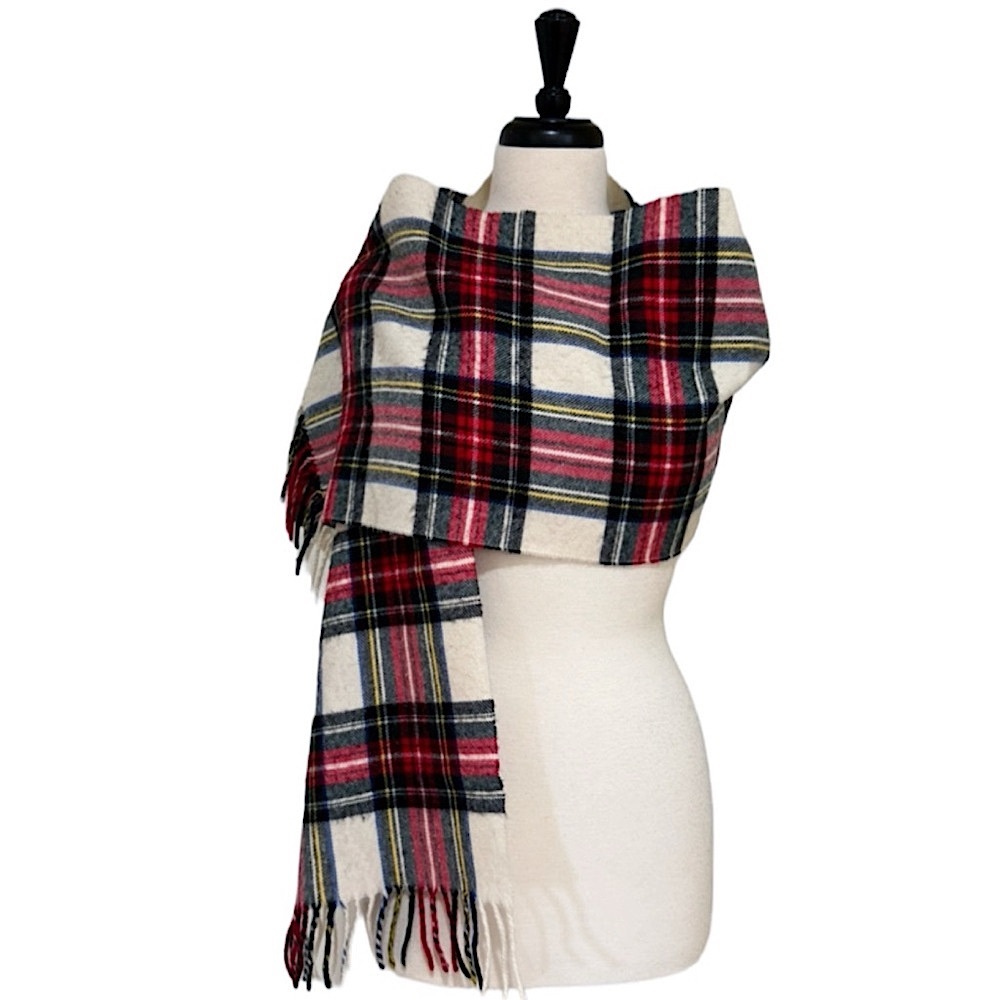 Cashmyarn Plaid Fringe Scarf